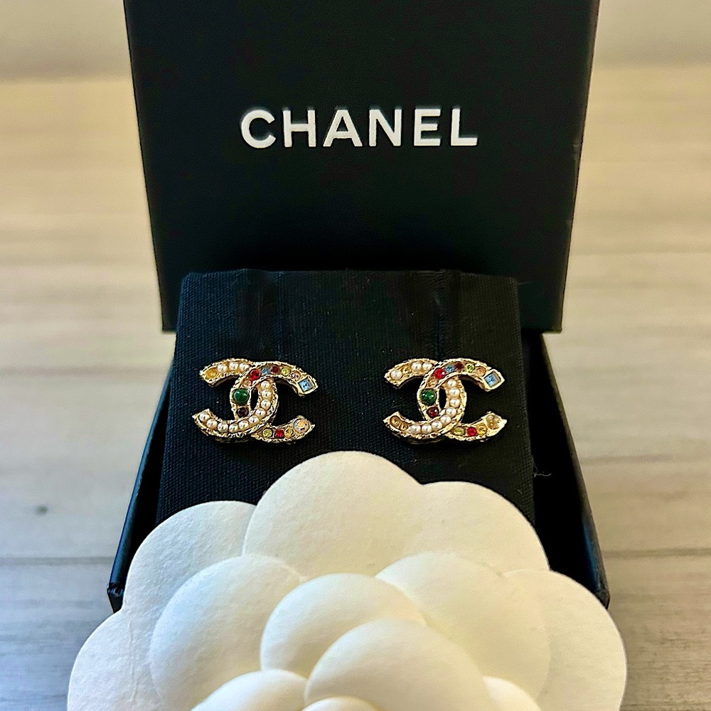 Chanel CC Multicolor Stud Earrings